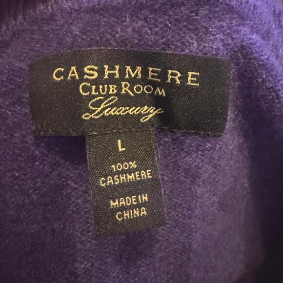 Club Room 100% Cashmere Sweater Men’s L Purple V neck Super Soft Classic Knit - Picture 2 of 5